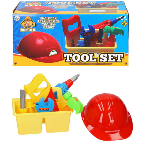 Junior Builder Tool Set with Caddy & Builder's Helmet (35x17x15cm) (3+ YRS)