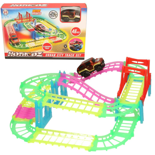 Hot Rodz Luminous Urban City Track Set with B/Op Vehicle 46 Pcs (34x23x6cm) (3+ YRS)
