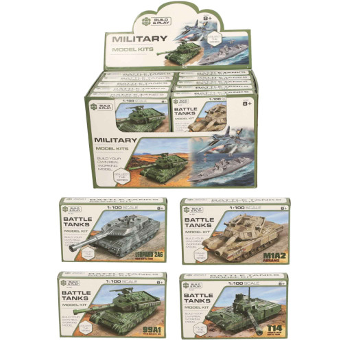 Build & Play Battle Tank Model Kit 1:100 Scale (4 asstd.) (CDU) (8 YRS+)