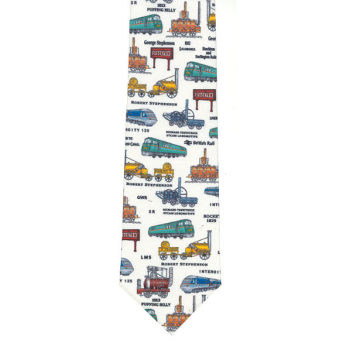 Men's Tie: History of Train Travel on Cream
