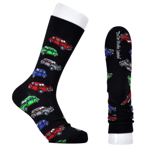 Socks Adults Size 6-11: Family Cars on Black