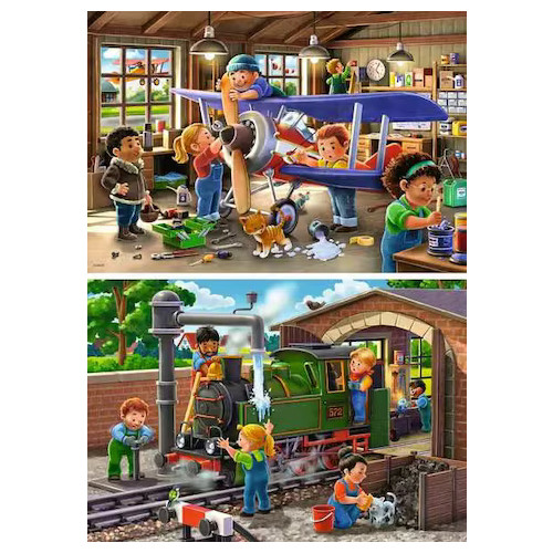 Airplane & Train Repairs Puzzles (2 x 24 pce) (4+ YRS) (NEW)