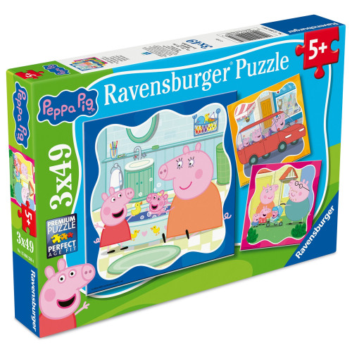Peppa Pig Jigsaw: 3 x 49 pce Puzzles in Borders - "Family Firsts with Evie Pig" (5+ YRS) (NEW)