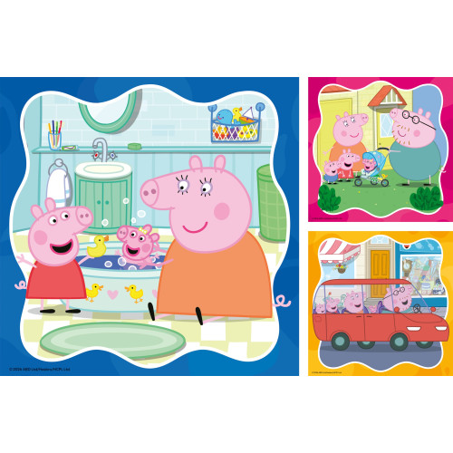 Peppa Pig Jigsaw: 3 x 49 pce Puzzles in Borders - "Family Firsts with Evie Pig" (5+ YRS) (NEW)
