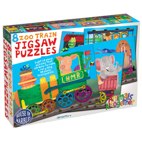 Animals Altogether Zoo Train Jigsaw Puzzles - Eight 12 Pce Linking Puzzles (27x19.5x4cm) (18 MTHS+) (NEW)