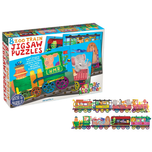 Animals Altogether Zoo Train Jigsaw Puzzles - Eight 12 Pce Linking Puzzles (27x19.5x4cm) (18 MTHS+) (NEW)