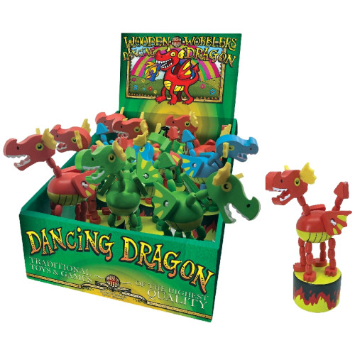 Wooden Dancing Dragons Press-Up Toy 13.5cm Asstd. (CDU) (NEW)