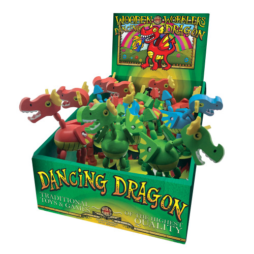 Wooden Dancing Dragons Press-Up Toy 13.5cm Asstd. (CDU) (NEW)
