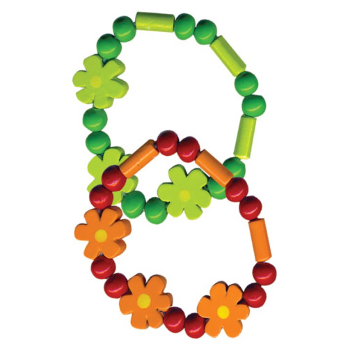 Pretty Wooden Bracelets with Flowers & Beads 7cm (CDU)