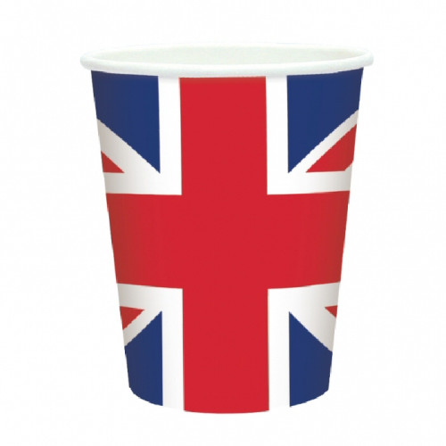 Union Jack Partyware: 9 oz Paper Cups (Packs of 8) (E.O.L.) - SAVE 25% !!