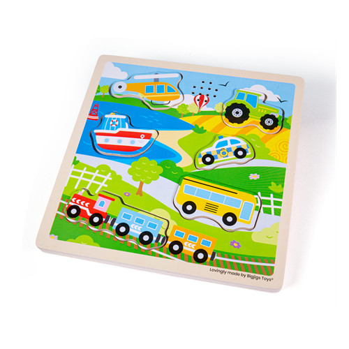 Bigjigs Transport 6 Pce Sound Puzzle with Vehicle Sounds (222 x 222mm) (12 Mths+) (E.O.L.) - SAVE 15% !!