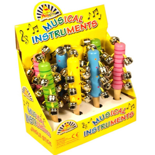 Wooden Jingle Stick 21cm with Bells (4 asstd. CDU)