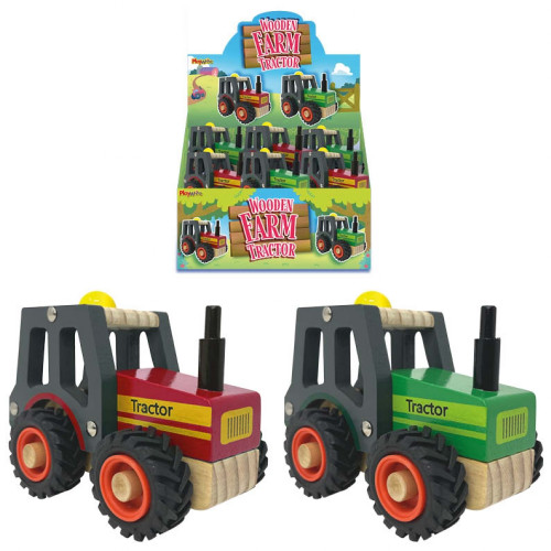 Wooden Farm Tractor Toy 13cm (2 asstd.) (CDU)