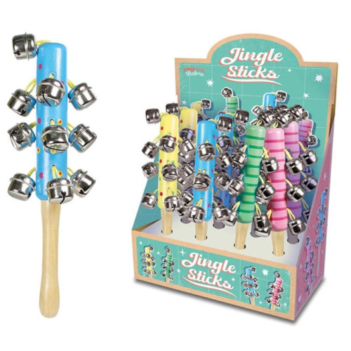 Wooden Jingle Stick 21cm with Bells (4 asstd. CDU)
