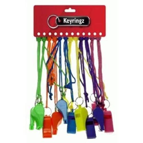 Coloured Plastic Whistle on Coloured Cord (asstd. colours)