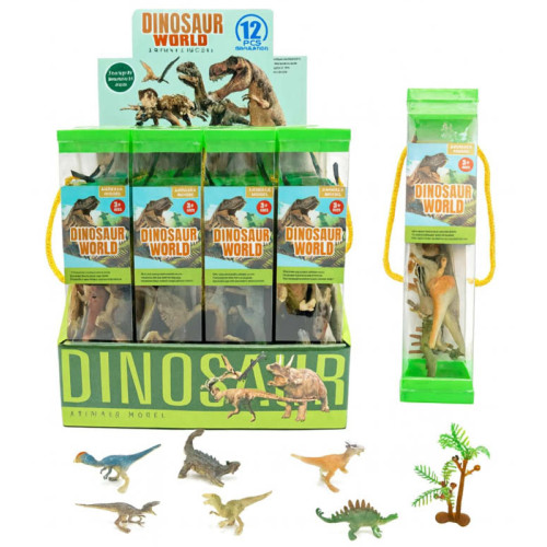 Dinosaur World 12 Pce Dino Models in a Tube 20cm (CDU) (NEW)