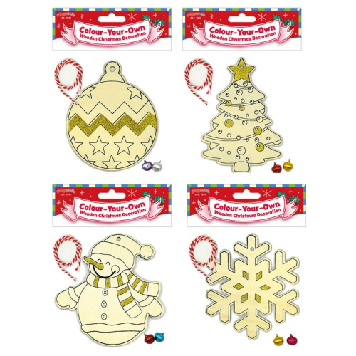 Create Your Own Wooden Christmas Glitter Decorations (4 asstd.) (5+ YRS) (E.O.L.) - SAVE 15% !!