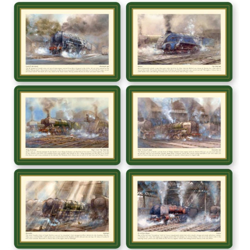 Steam Train Placemats Set of 6 (Feat. 6 Asstd. Reproductions of Paintings by David Bell) (NEW)