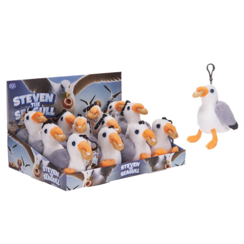 Steven the Seagull with Doughnut in Mouth 13cm Plush Bag Clip (CDU)