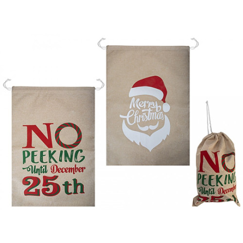 Luxury Jute Look Santa Design Sack (2 asstd.) (70x50cm) (E.O.L.) - SAVE 10% !!