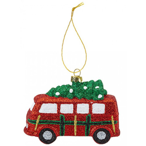 Hand Painted Check Xmas Camper Van Hanging Tree Decoration (E.O.L.) - SAVE 15% !!