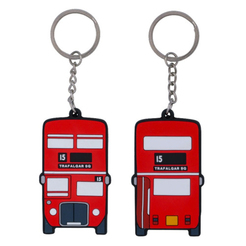 London Bus Front & Rear Rubberised PVC Keyring on Hanger Card (6 x 4 x 1cm)