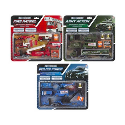 Die-cast Vehicles Play Set - Army / Police / Fire (3 asstd.) (28x25cm)