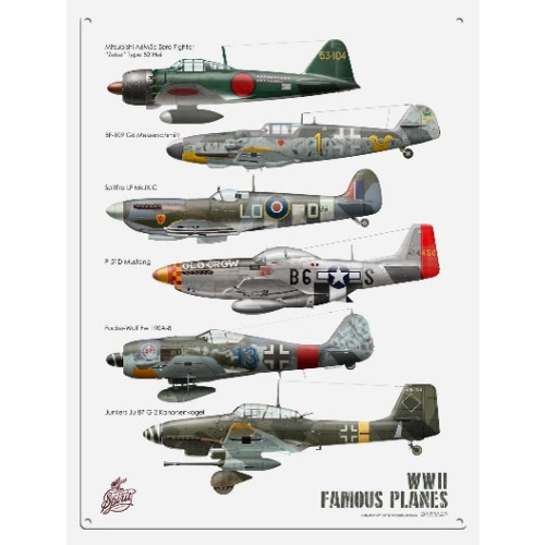 Metal Sign (AE): WWII Famous Fighter Planes (1) (Includes Mitsubishi A6M5c Zero Fighter) (NEW)