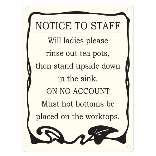 Mini Metal Sign (HU): Notice To Staff - Hot Bottoms ... (NEW)