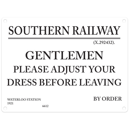 Mini Metal Sign (RL): Southern Railway - Gentlemen Please Adjust Your Dress ... (NEW)