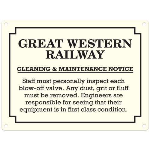 Mini Metal Sign (RL): Great Western Railway - Cleaning & Maintenance Notice ... (NEW)