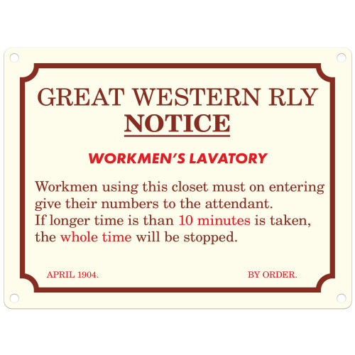 Mini Metal Sign (RL): Great Western Railway Notice - Workmen's Lavatory ... (NEW)