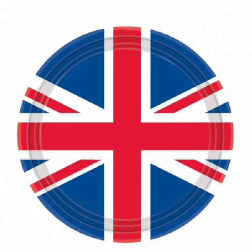 Union Jack Partyware: 9" Paper Plates (Packs of 8) (E.O.L.) - SAVE 25% !!