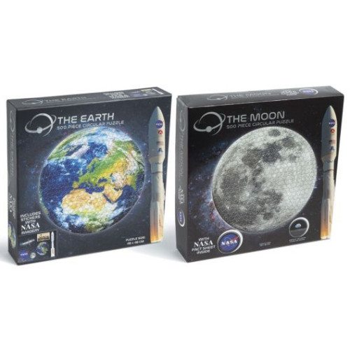 NASA The Earth / The Moon 500 Pce Circular Puzzle (25x25x5cm) (2 asstd.) (9+ YRS) (E.O.L.) - SAVE 15% !!