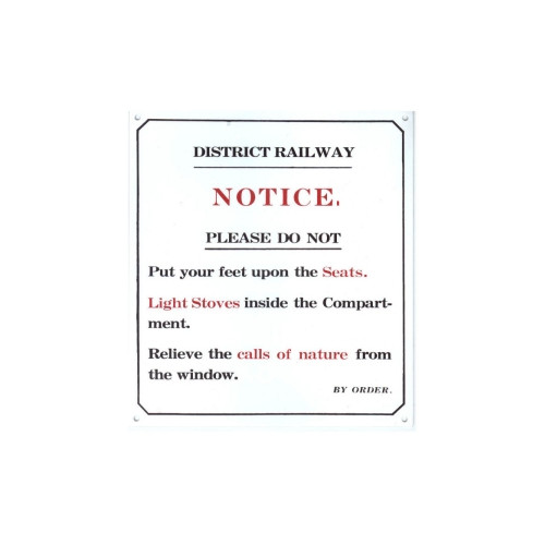(HIDDEN) Replica E/S: District Railway Notice - Feet on the Seats