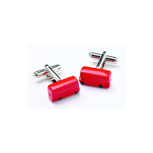 Brass / Rhodium Plated Cufflinks - Red Double Decker Bus