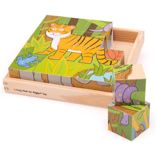 Bigjigs Wild Animal Cube Puzzle (18x18x4.5cm) (10 MTHS+) (E.O.L.)