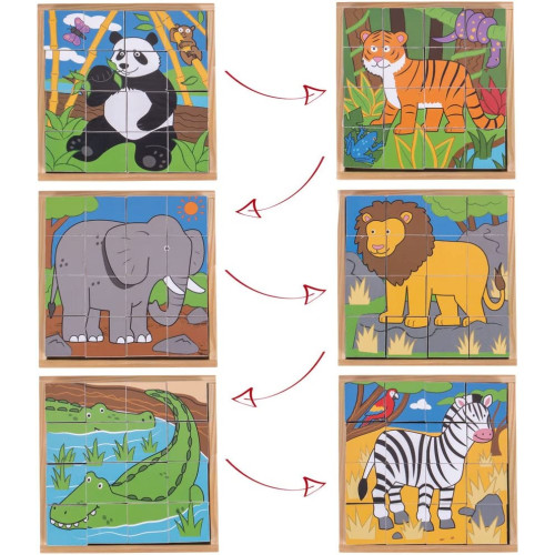 Bigjigs Wild Animal Cube Puzzle (18x18x4.5cm) (10 MTHS+) (E.O.L.)
