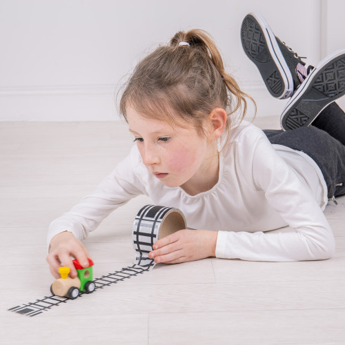 Railway Play Tape with Wooden Engine (5cm x 8 metres) (3+ YRS) (Assorted)