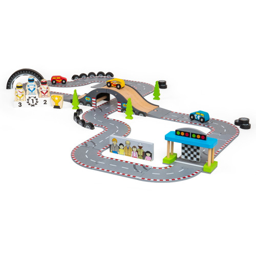 Bigjigs Roadway Race Day Set (48 pce) (E.O.L.) - SAVE 15% !!