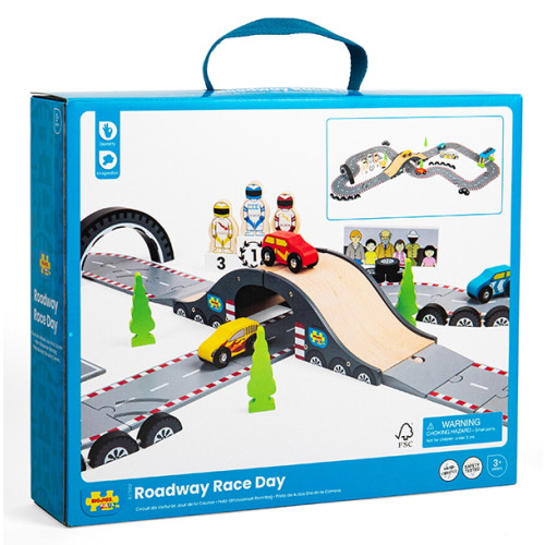 Bigjigs Roadway Race Day Set (48 pce) (E.O.L.) - SAVE 15% !!