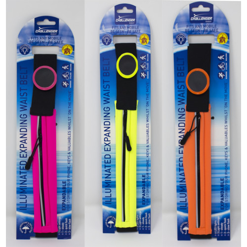 Illuminated Expanding Hi-Viz Waist Belt with Zip Pocket (Asstd. Colours) (E.O.L.) - SAVE 15% !!