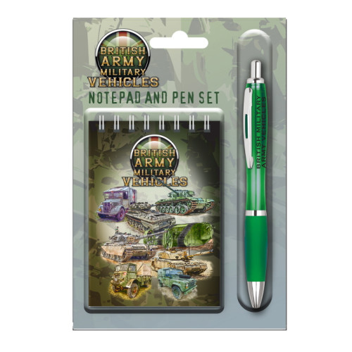 British Army Military Vehicles Spiral Bound Notepad & Pen Set