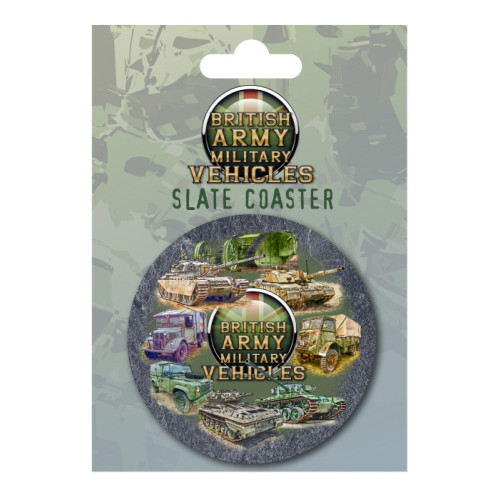 British Army Military Vehicles Slate Coaster on Printed Backing Card (E.O.L.)