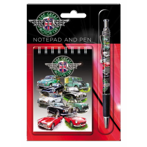 The Great British Motor Car Spiral Bound Notepad & Flag Pen Set