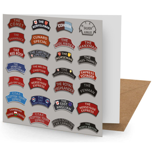 Greetings Card - Steam Train Name Plates (150x150mm Plain)