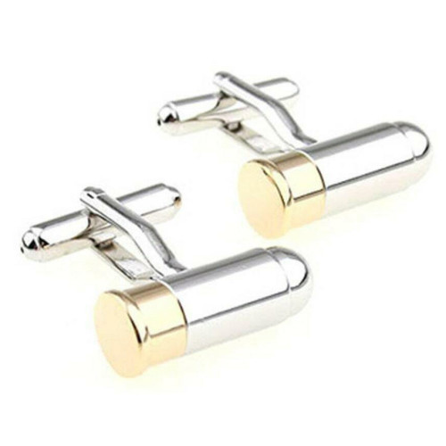 Brass / Rhodium Plated Cufflinks - Bullet
