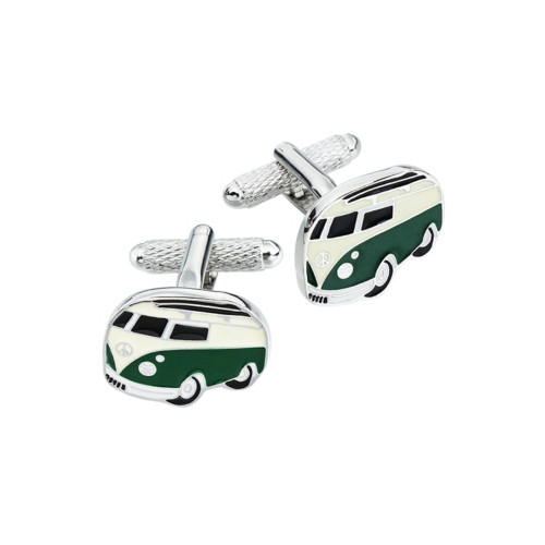 Brass / Rhodium Plated Cufflinks - Camper Van Green
