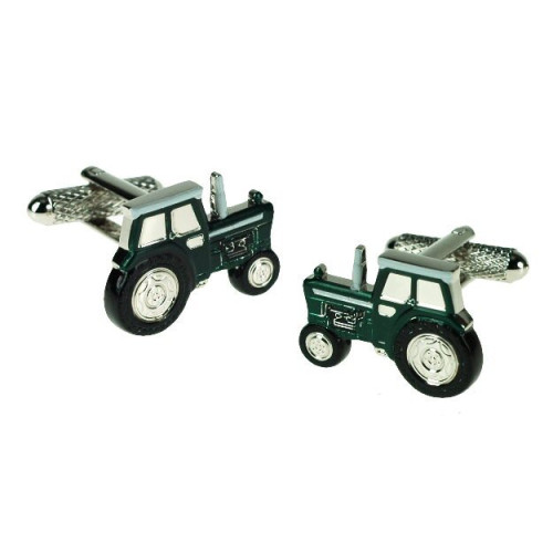 Brass / Rhodium Plated Cufflinks - Green Tractor
