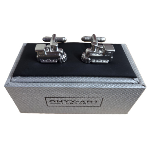 Brass / Rhodium Plated Cufflinks - Steam Train